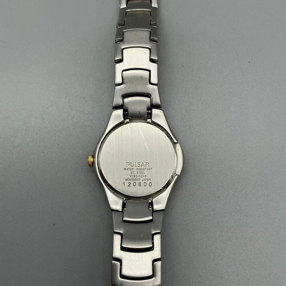 Pulsar V75-X245 Women Watch 24mm White Dial Two Tone Stainless New Battery 6.75